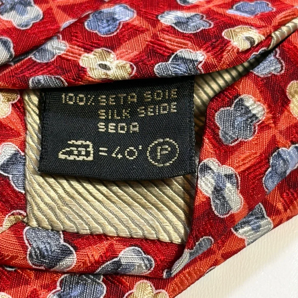 Luxury Ermenegildo Zegna Red Geometric Floral 100% Silk Italian Designer Tie
